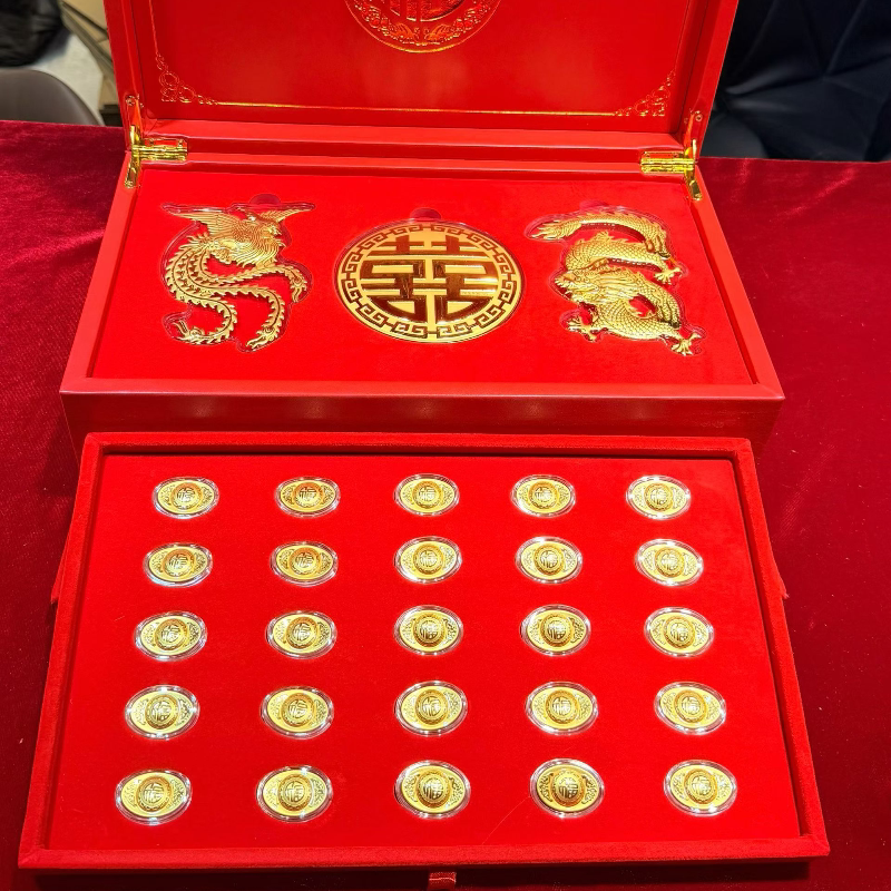 足金999黄金龙凤金元宝婚庆礼盒8克陪嫁嫁妆订婚聘礼送朋友礼物