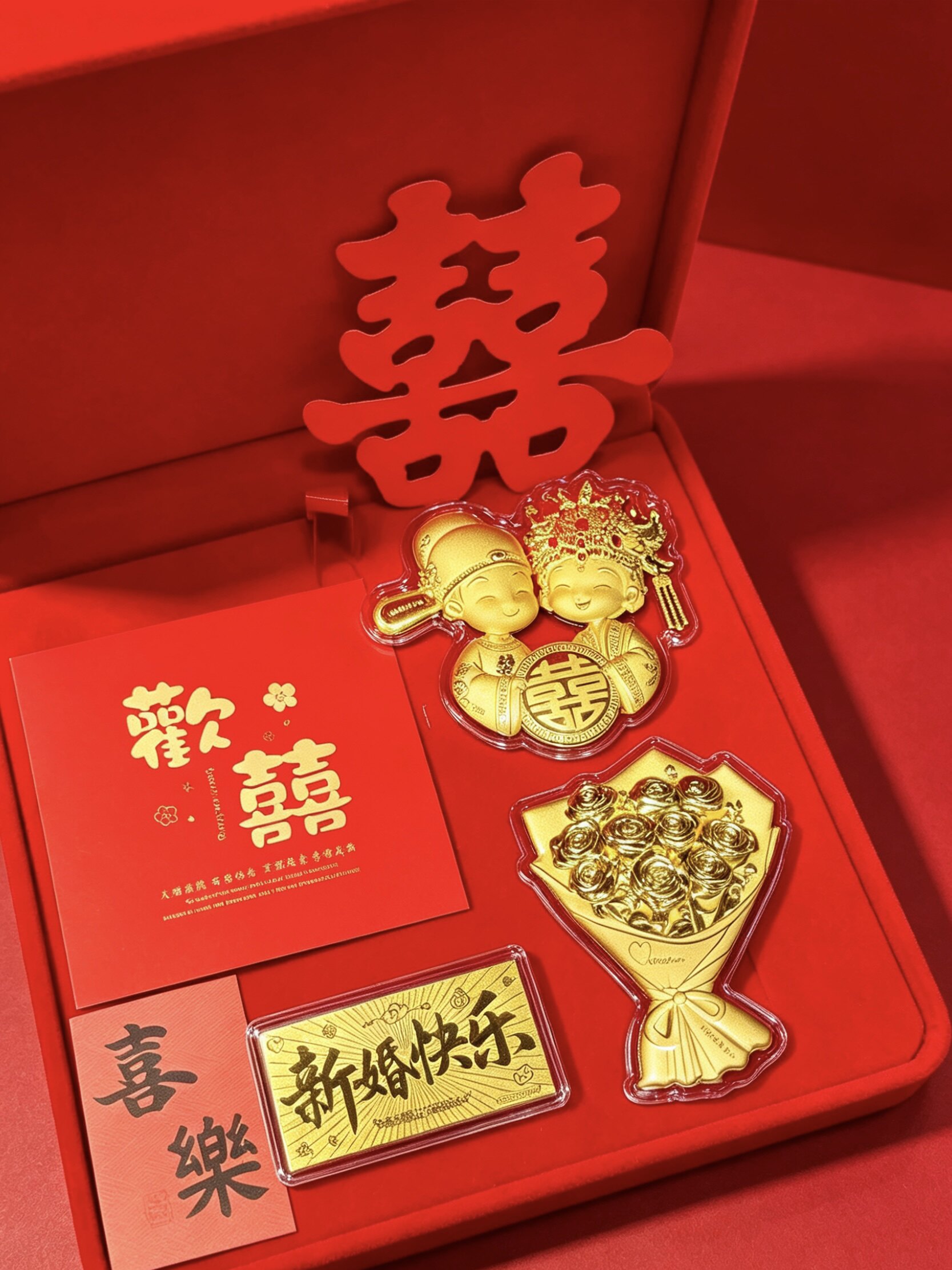 黄金结婚礼盒金钞足金999金玫瑰花束手捧花送新人新婚快乐送闺蜜