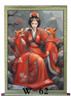 九尾狐画像古风美仙女九尾画像卷轴挂画胡家五大家客厅堂口装饰画