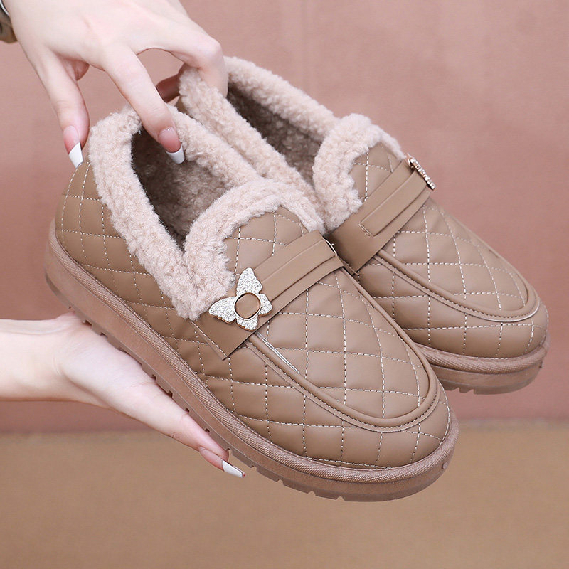 2024冬季加绒防水女棉靴老北京布鞋防滑保暖妈妈棉鞋一脚蹬豆豆鞋,女鞋,时尚雪地靴,淘宝优惠券,粉丝福利购,淘宝优惠卷