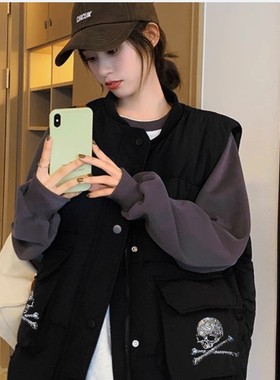 羽绒马甲宽松休闲欧货背心立领