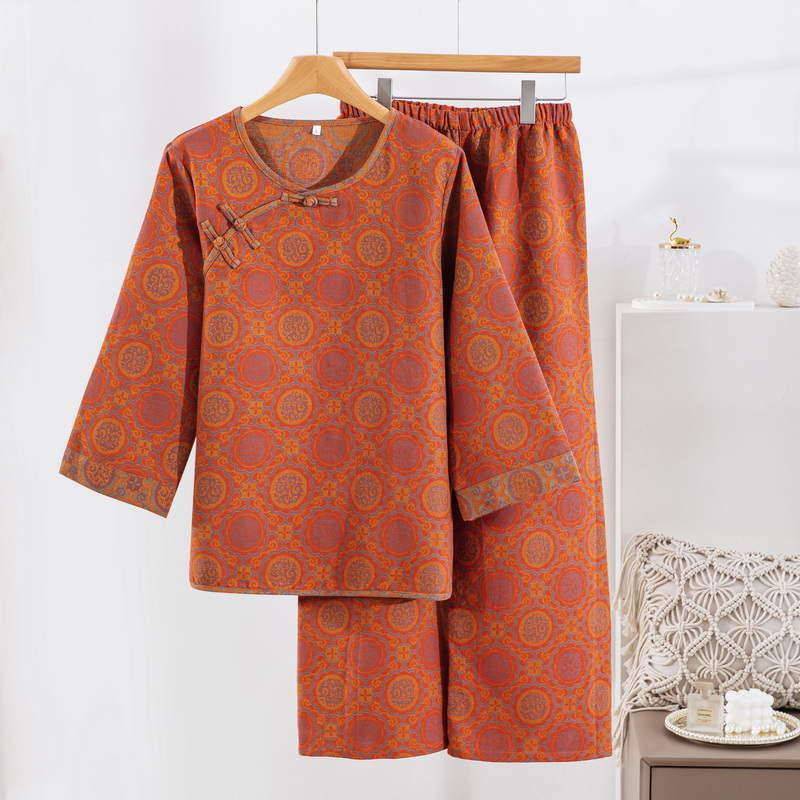 A类全棉色织提花双层纱家居服