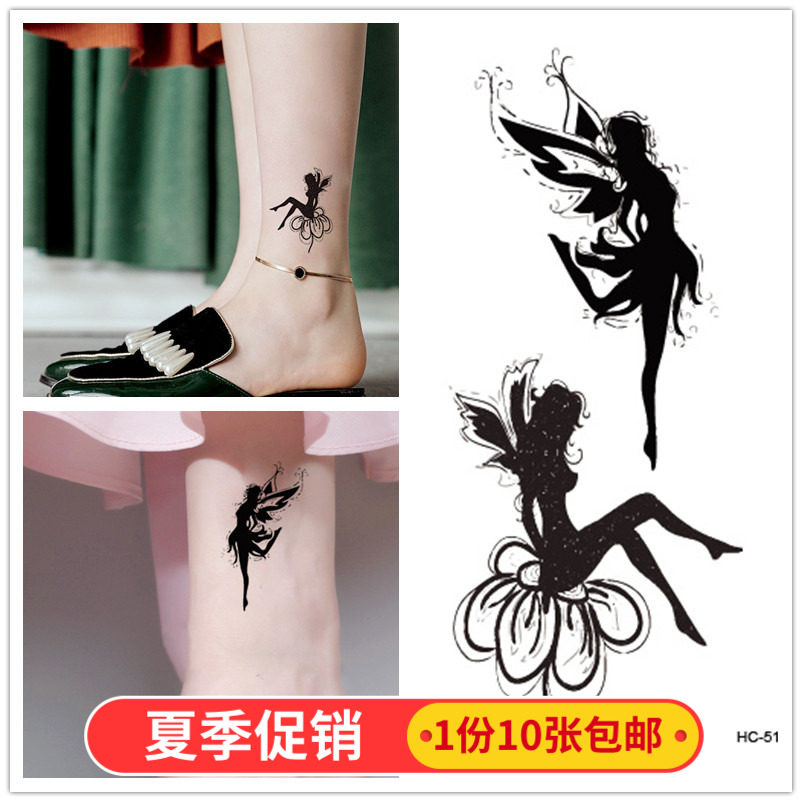 纹身贴防水女持久ins风网红黑白好性感个性天使女孩手臂文艺刺青
