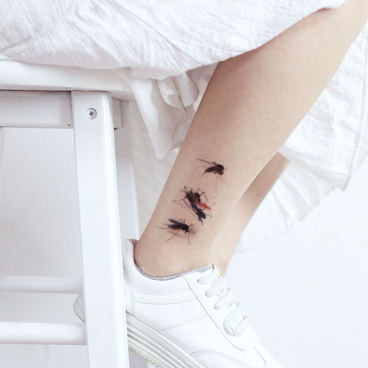 3d纹身贴防水女持久脚踝万圣节妆容恶作剧恶搞卡通动物蚊子虫逼真