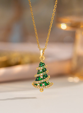 儿童圣诞礼物盒项链女金色锁骨链