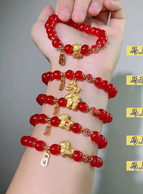 女孩女生马年本命年红色串珠手链