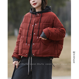 树也 简约有型 今年流行排骨款韩版休闲宽松多口袋圆领羽绒服外套