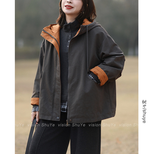加绒派克服连帽外套女2025冬装 树也 撞色工装 休闲宽松时尚 新 韩版