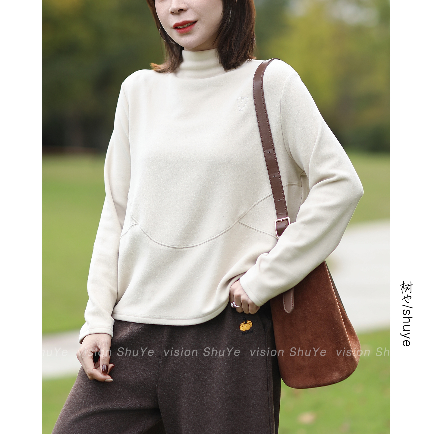 树也 松驰有型 原创独特裁剪设计双面德绒高领打底衫长袖内搭冬装