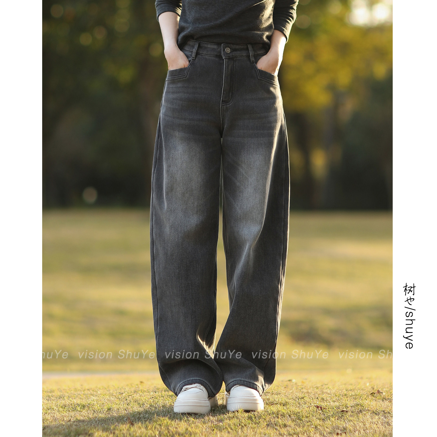 树也 裤型爆赞 加绒加厚保暖复古水洗做旧黑灰牛仔裤弯刀裤女2025,女装/女士精品,牛仔裤,淘宝优惠券,粉丝福利购,淘宝优惠卷
