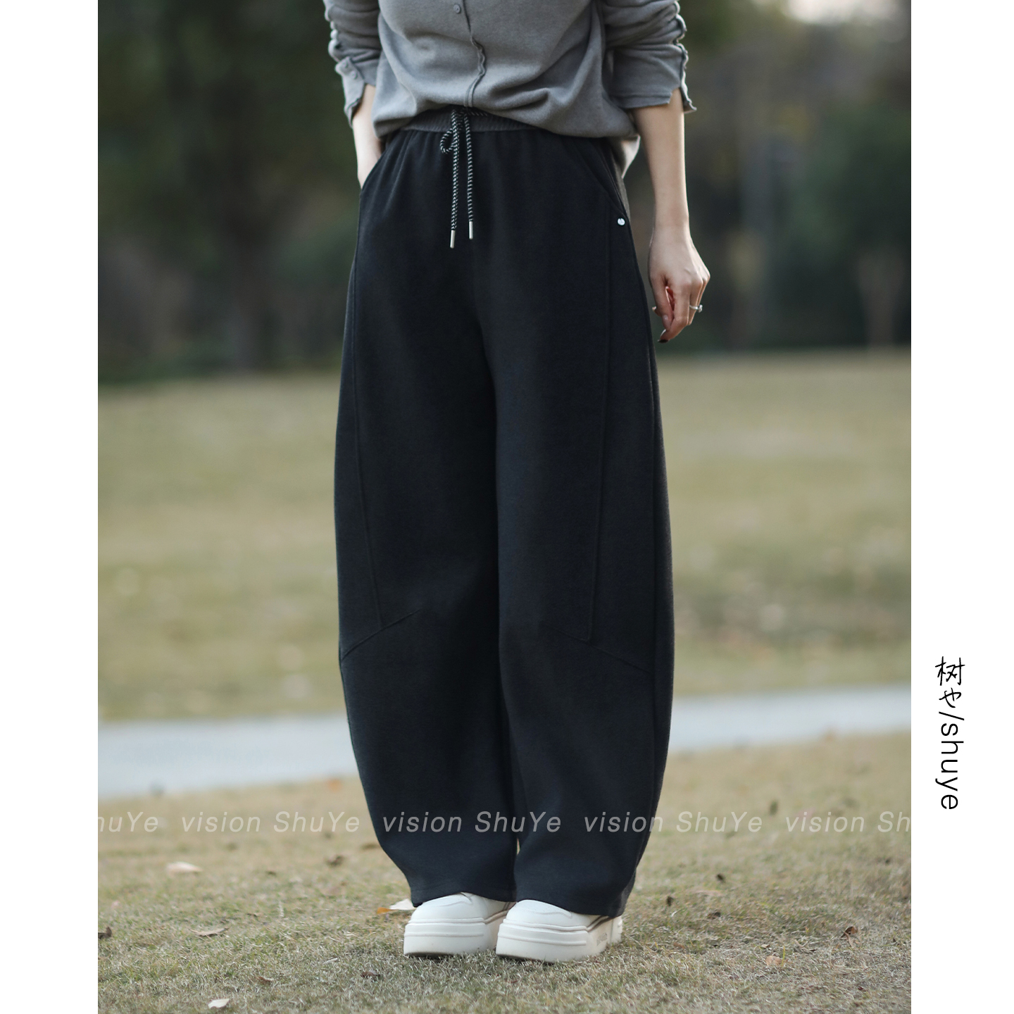 树也 裤型赞爆 羊绒混纺加绒加厚保暖显瘦百搭休闲弯刀裤女2025新