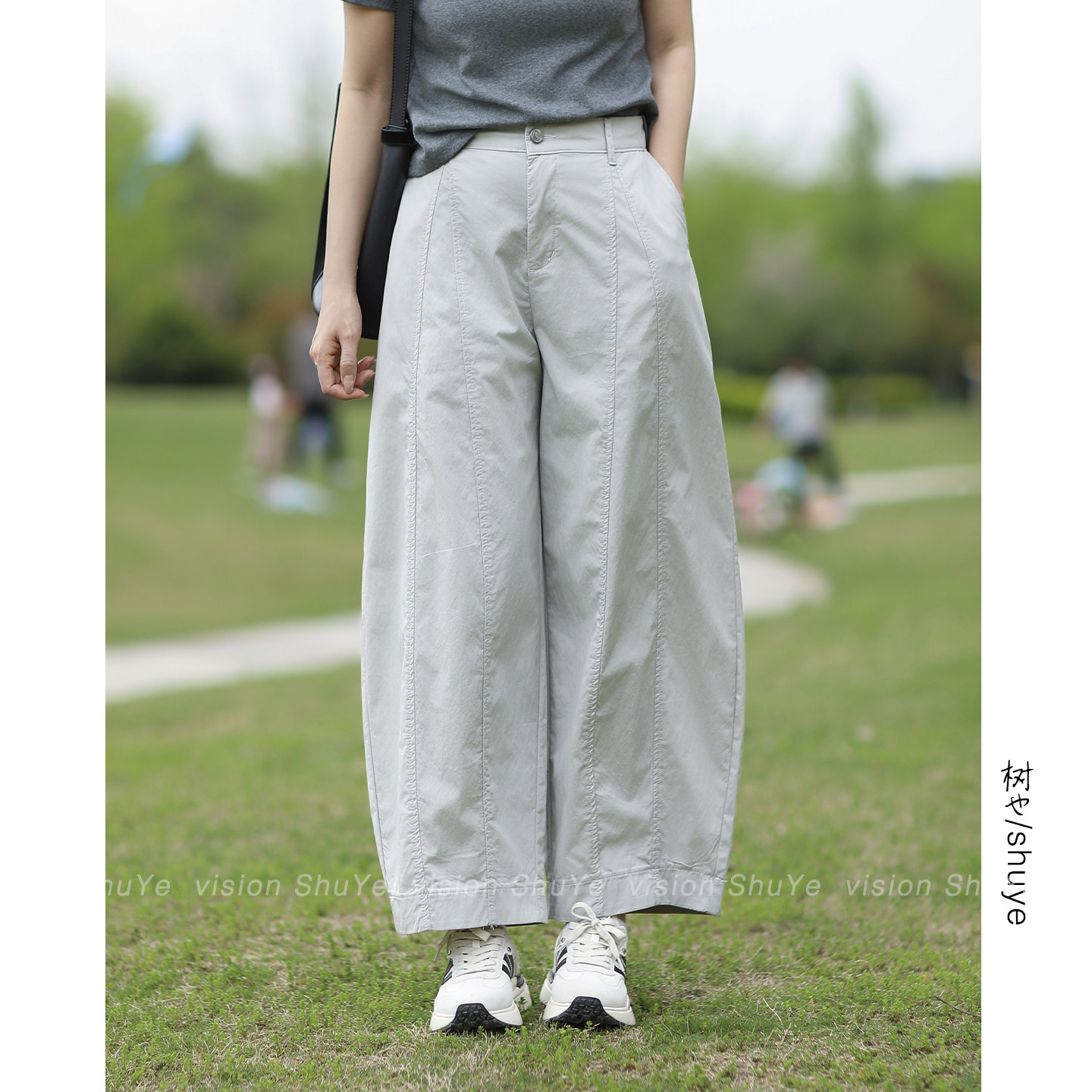 树也 简约有型 三色 韩系宽松显瘦百搭九分休闲裤女气球裤弯刀裤