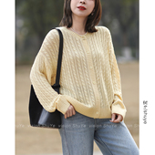 2026春装 新款 休闲宽松文艺胶花圆领单排扣针织开衫 树也 毛衣女装