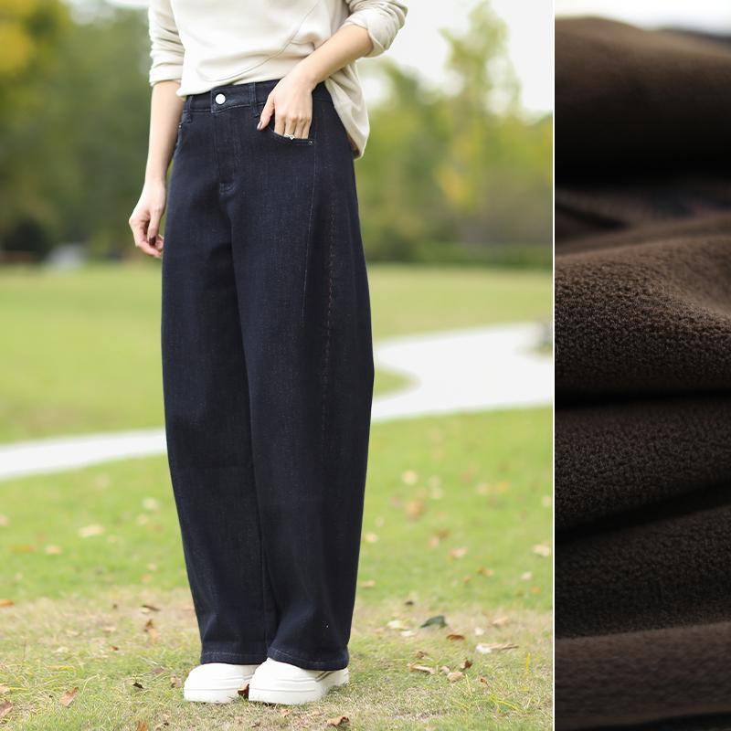 树也 腔调有型 加绒加厚巨显瘦百搭宽松休闲牛仔裤女2025冬装新款