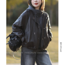 休闲宽松柔软蛋白皮连帽假两件羽绒服皮衣 韩版 树也2025冬装 新款