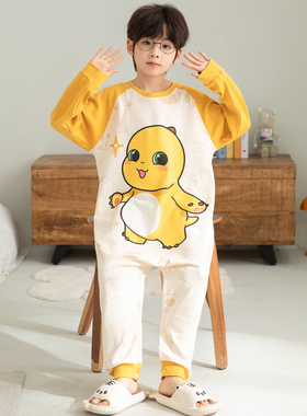 儿童连体睡衣奶龙卡通款防踢护肚春秋纯棉长袖中大童小男孩家居服