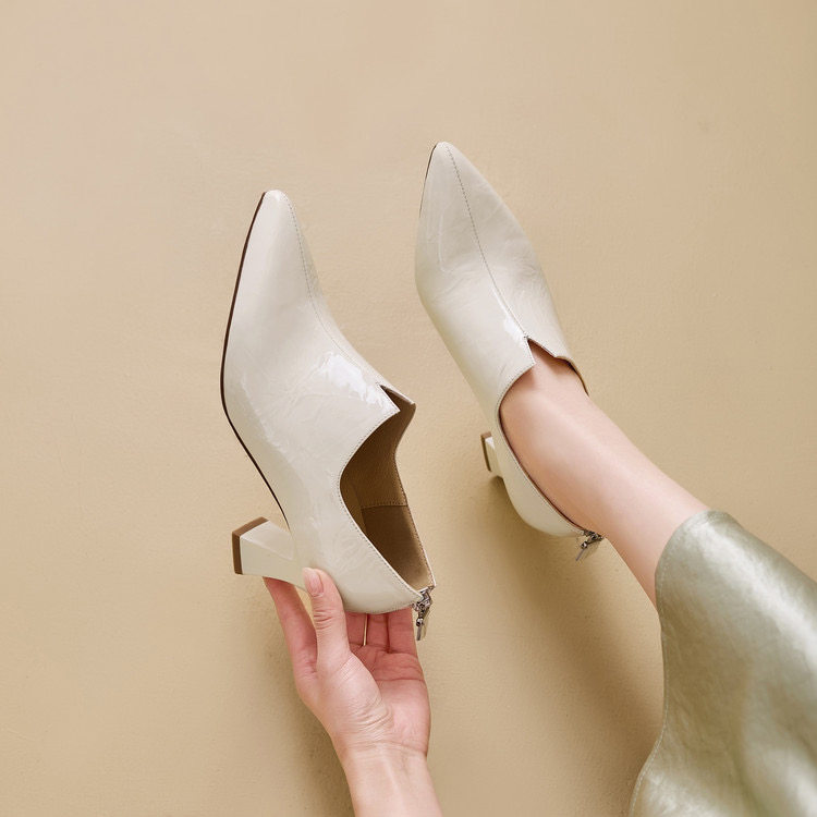 真皮尖头粗跟单鞋女2026新款软皮软底女鞋白色高跟深口奶奶鞋,女鞋,深口单鞋,淘宝优惠券,粉丝福利购,淘宝优惠卷