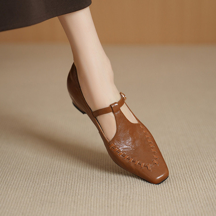 羊皮中跟方头单鞋女2026新款真皮复古软皮底女鞋内增高深口奶奶鞋,女鞋,深口单鞋,淘宝优惠券,粉丝福利购,淘宝优惠卷