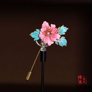 高檔非遺花絲新中式 牡丹點(diǎn)羽胸針女款 中國(guó)風(fēng)旗袍古風(fēng)胸針胸花配飾