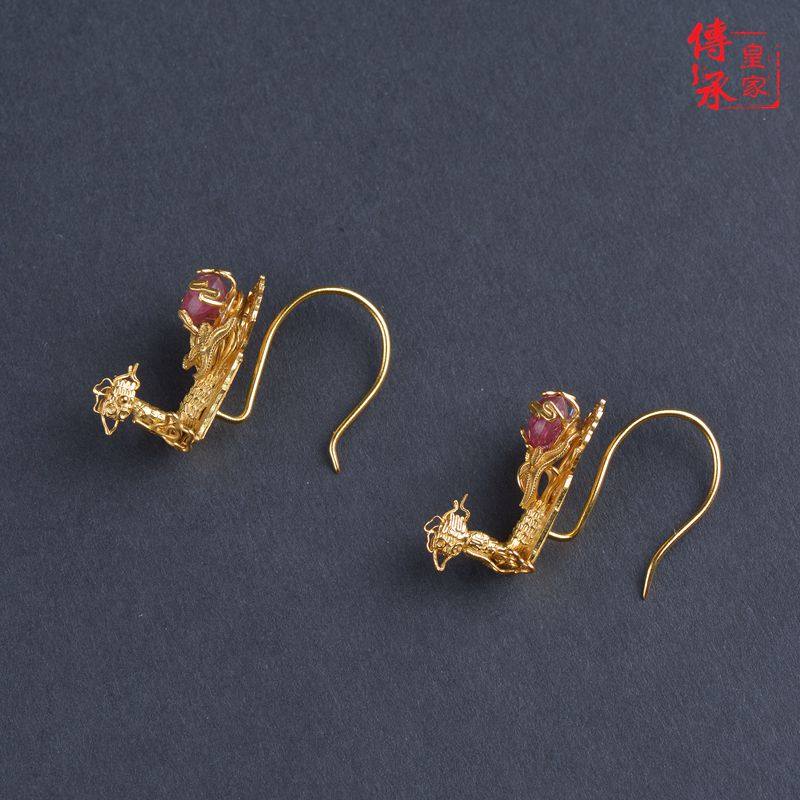 仿明代,累丝凤形嵌宝复古耳饰搭配旗袍中式婚礼耳坠