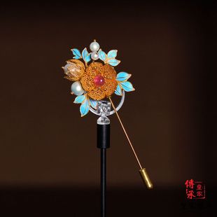 高檔非遺花絲新中式 花葉點羽胸針女款 中國風(fēng)旗袍古風(fēng)胸針胸花配飾