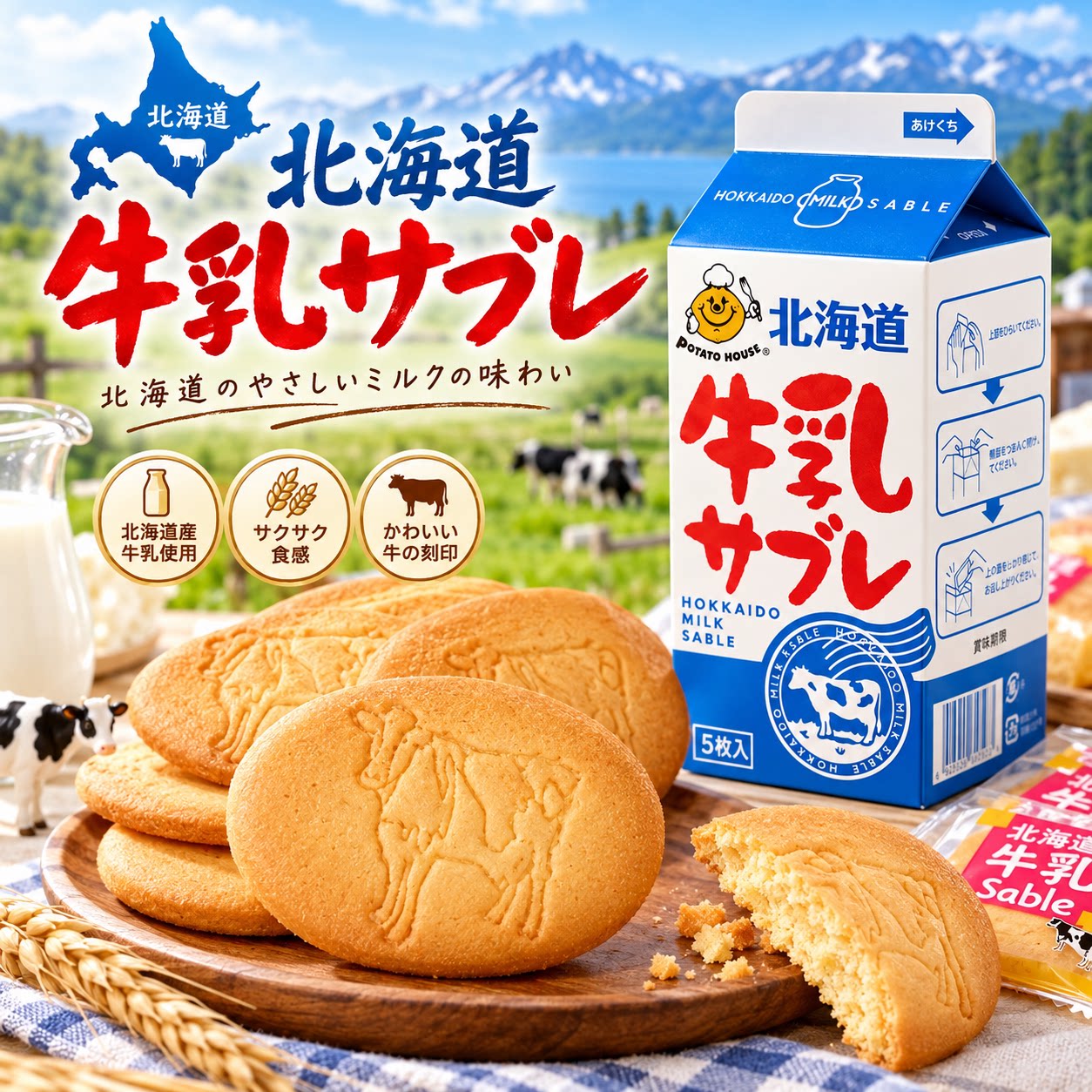 日本若狭本铺北海道超纯牛乳饼干5枚装 牛奶曲奇饼儿童营养早餐饼