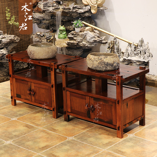 木江君老船木洗手盆柜落地式洗漱台船木中式实木洗手池浴室柜组合