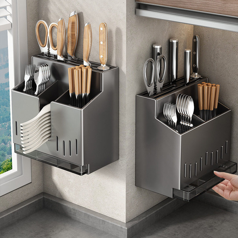 不锈钢筷子收纳盒刀架一体式收纳厨房置物架壁挂式勺子桶筷笼,厨房/烹饪用具,抹布架/厨房清洁收纳架,淘宝优惠券,粉丝福利购,淘宝优惠卷