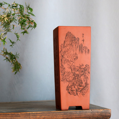 玲珑妙砂盆四方细瘦高签筒31CM