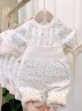宝宝儿童秋衣套装纯棉A类双层加厚长袖卡通家居服33115