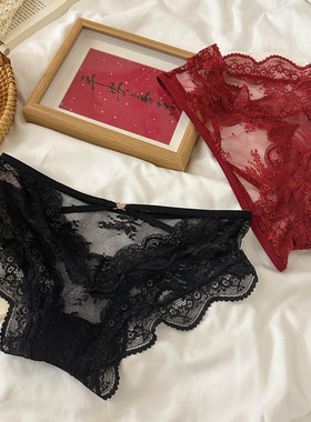 蕾丝内裤女性感纯棉底档三角裤本命年红内裤低腰蕾丝黑色内裤纯欲