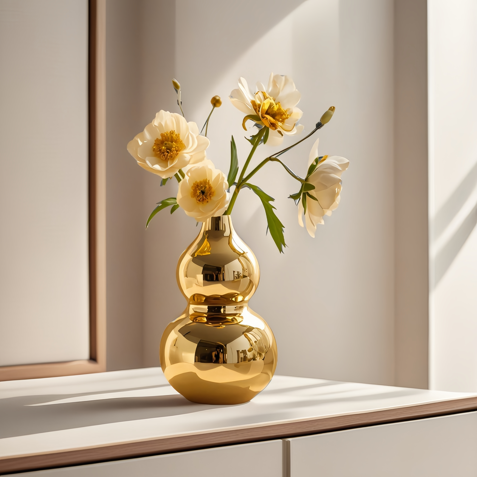 千现奶油风陶瓷电镀金银色葫芦