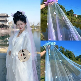 原创渐变绢花头纱百搭汉服配饰Lolita爆款洋气小众珠链cos唯美仙