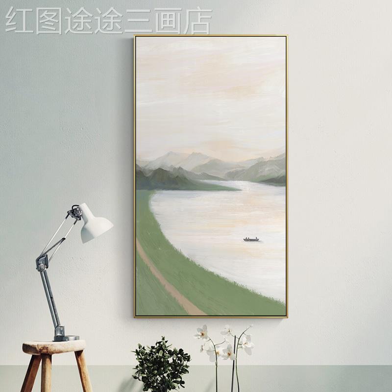 网红欧入户客玄关饰画现代风景画抽北画象厅过道壁走廊墙装面竖版图片