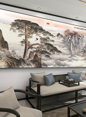 网红客厅山水画迎客松挂画办公室字画装饰画背景墙茶室壁画风景画