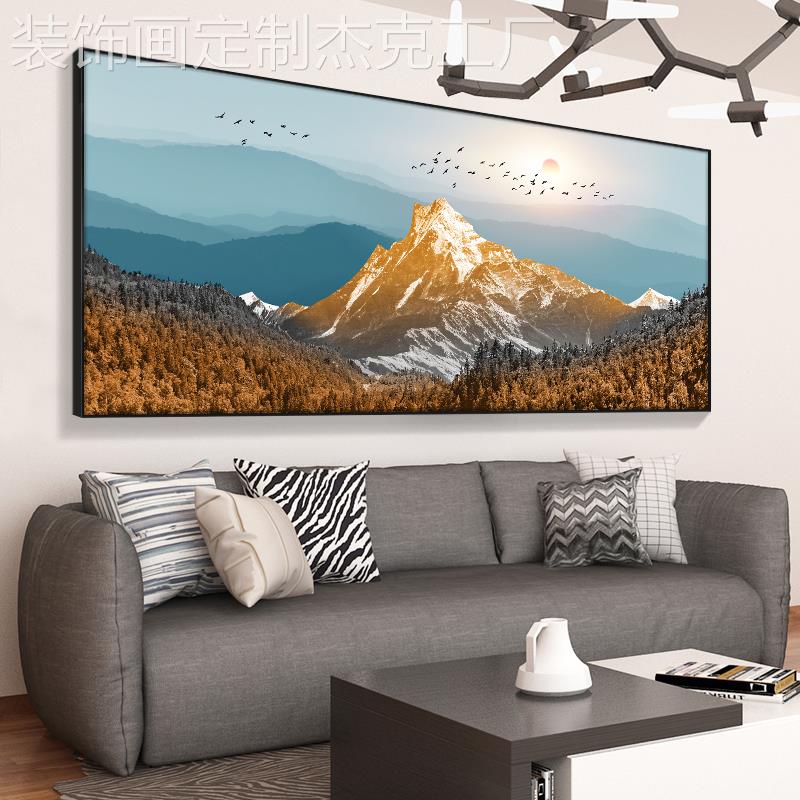 网红壁背有靠山客厅装饰公画新中山式日照金有挂画办室山无水画招