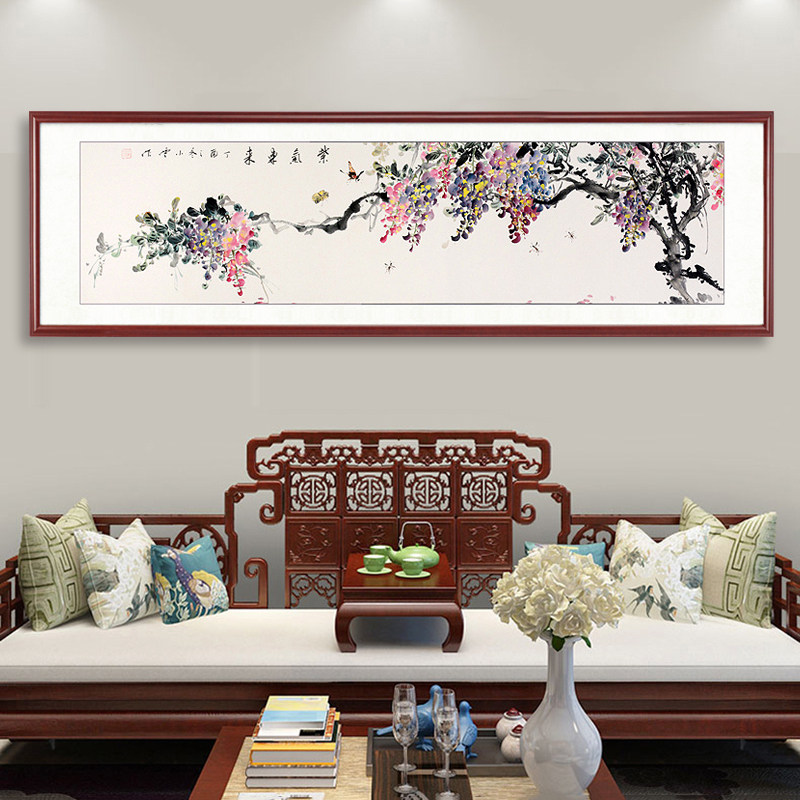 网红紫气东来现代中式卧室装饰画客厅沙发背景墙挂画床头水墨国画图片