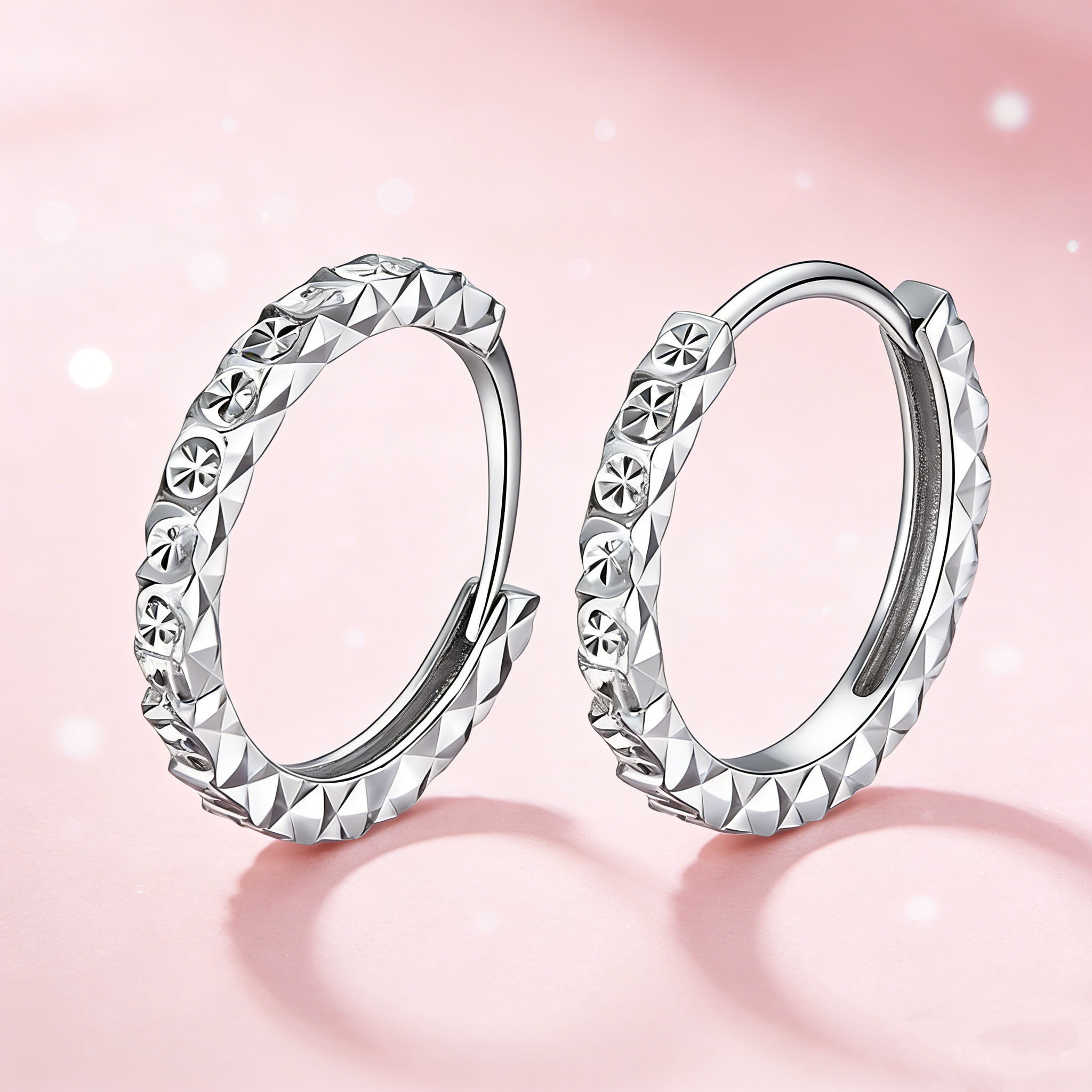 18k满天星白金耳环au750金小耳圈耳扣耳骨钉圣诞节礼物送女友耳饰