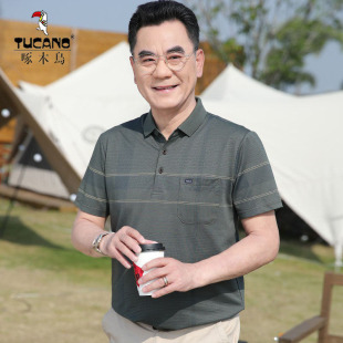 啄木鸟爸爸夏装T恤短袖中老年人夏季男装上衣中年男士丝光棉休闲p