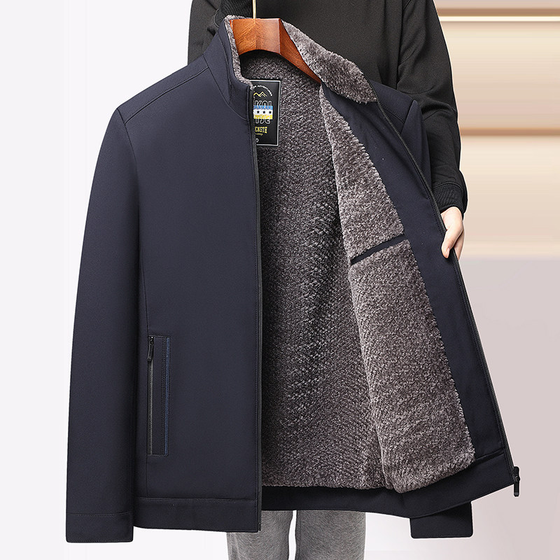 啄木鸟冬装加绒加厚外套中老年秋冬夹克老人衣服爷爷棉衣50岁60