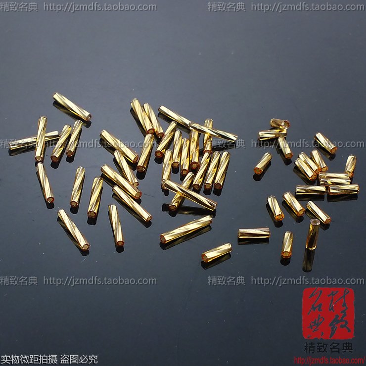 手缝螺旋金黄色玻璃圆管珠米钉串毛衣服上装饰品DIY流苏配件材料