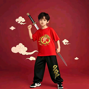 儿童武术服散打搏击练功服 短袖T中国风拳击功夫表演服比赛训练服