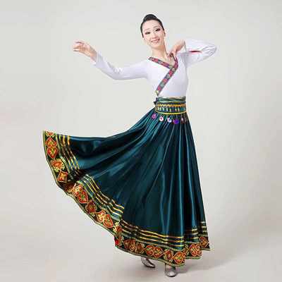 藏族舞蹈服装女广场舞大摆裙新款蒙古练习长裙民族演出服装女半身