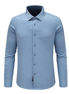 F4003鸟春秋男式长袖衬衫 百搭商务休闲上衣免烫 浅蓝色