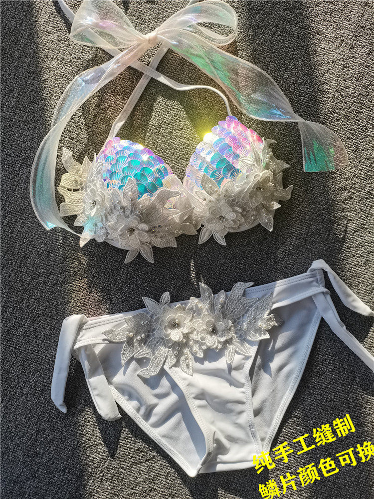 美人鱼亮片贝壳比基尼上衣文胸