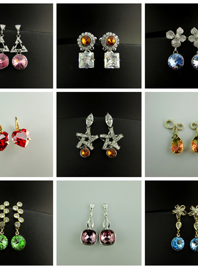 时尚流行饰品部分款银针彩色水晶锆石设计感女士耳环耳坠 251221