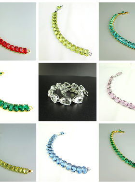 时尚流行华丽夸张可调整尺寸彩色小方糖玻璃水晶女士手链 260322