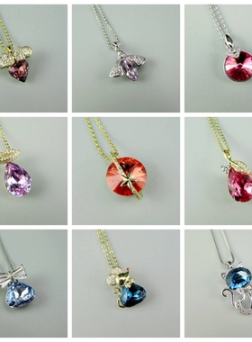 饰品微镶锆石玻璃水晶女士短项链