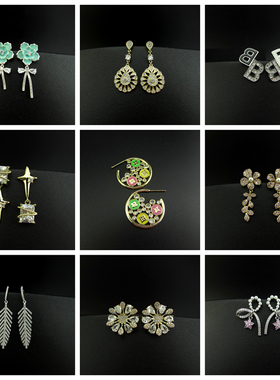 微镶锆石防过敏925银针气质百搭设计感女士耳环耳坠耳饰 250629