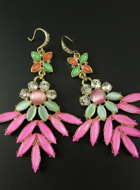 夸张民族风彩色宝石女士耳环项链